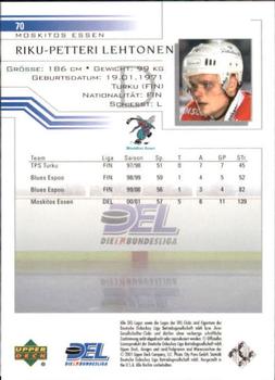 2001-02 Upper Deck DEL (German) #70 Riku-Petteri Lehtonen Back