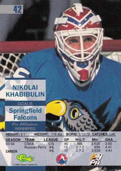1995 Classic Images - Gold #42 Nikolai Khabibulin  Back