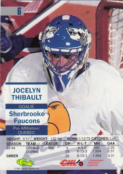 1995 Classic Images - Gold #6 Jocelyn Thibault  Back