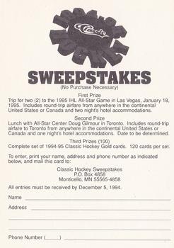 1994-95 Classic #NNO Sweepstakes Front
