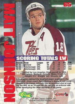 1994-95 Classic #65 Matt Johnson Back