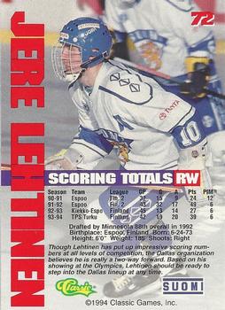 1994-95 Classic #72 Jere Lehtinen Back