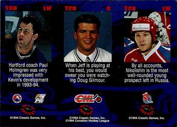 1994-95 Classic - Tri-Cards #T28 / T29 / T30 Andrei Nikolishin / Jeff O'Neill / Kevin Smyth Back