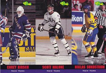 1994-95 Classic - Tri-Cards #T43 / T44 / T45 Corey Hirsch / Niklas Sundstrom / Scott Malone Front