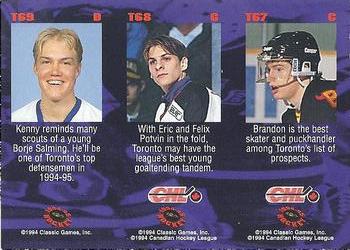 1994-95 Classic - Tri-Cards #T67 / T68 / T69 Brandon Convery / Eric Fichaud / Kenny Jonsson Back