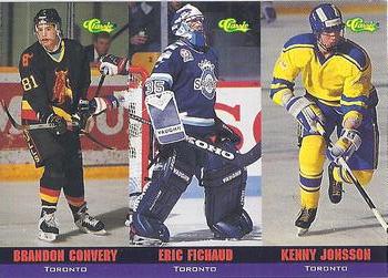 1994-95 Classic - Tri-Cards #T67 / T68 / T69 Brandon Convery / Eric Fichaud / Kenny Jonsson Front