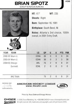 2005-06 Choice AHL Top Prospects #38 Brian Sipotz Back
