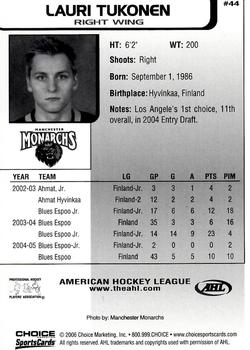 2005-06 Choice AHL Top Prospects #44 Lauri Tukonen Back