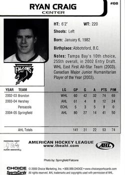 2005-06 Choice AHL Top Prospects #8 Ryan Craig Back