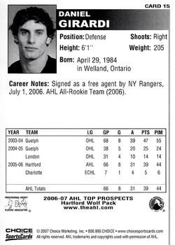 2006-07 Choice AHL Top Prospects #15 Daniel Girardi Back