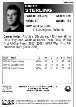 2006-07 Choice AHL Top Prospects #8 Brett Stirling Back