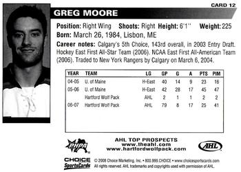 2007-08 Choice AHL Top Prospects #12 Greg Moore Back