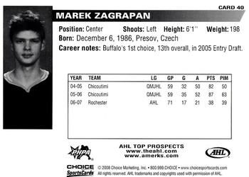 2007-08 Choice AHL Top Prospects #40 Marek Zagrapan Back