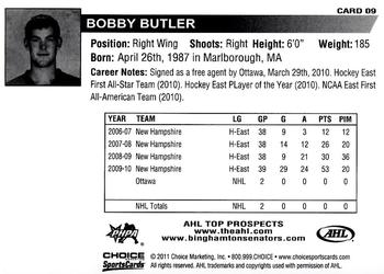 2010-11 Choice AHL Top Prospects #9 Bobby Butler Back