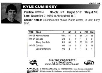 2008-09 Choice AHL Top Prospects #18 Kyle Cumiskey Back