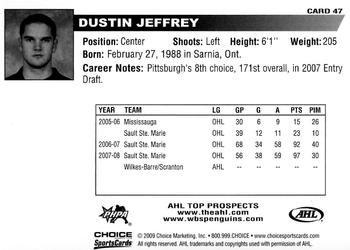 2008-09 Choice AHL Top Prospects #47 Dustin Jeffrey Back