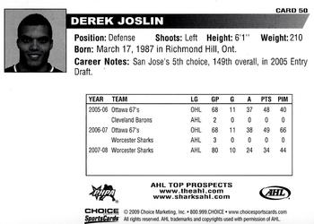 2008-09 Choice AHL Top Prospects #50 Derek Joslin Back