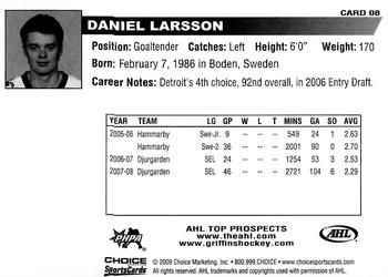 2008-09 Choice AHL Top Prospects #8 Daniel Larsson Back