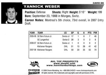2008-09 Choice AHL Top Prospects #9 Yannick Weber Back