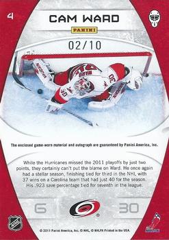 2011-12 Panini Certified - Masked Marvels Materials Autographs Prime #4 Cam Ward Back