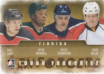 2011-12 In The Game Enforcers #17 Paul Laus / Peter Worrell / Rocky Thompson / Wade Belak Front