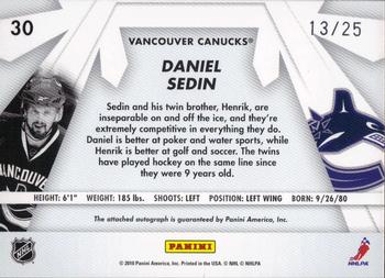 2010-11 Donruss - Boys of Winter Autographs #30 Daniel Sedin Back