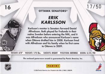 2010-11 Donruss - Boys of Winter Threads Prime #16 Erik Karlsson Back