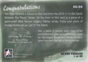 2010-11 In The Game Between The Pipes - School Is Out Jerseys Silver #SO-04 Glenn Hall / Mike Vernon  Back