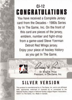 2010-11 In The Game Decades 1980s - Complete Jersey Silver #CJ-12 Steve Yzerman  Back