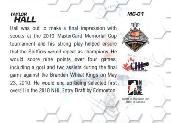 2010-11 In The Game Heroes and Prospects - Memorial Cup Champions #MC-01 Taylor Hall  Back