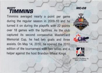 2010-11 In The Game Heroes and Prospects - Memorial Cup Champions #MC-08 Scott Timmins  Back