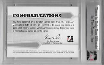 2010-11 In The Game Ultimate Memorabilia - Names #31 Roberto Luongo Back