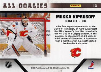 2010-11 Panini All Goalies - Up Close #13 Miikka Kiprusoff Back