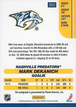 2010-11 Score - Signatures #650 Mark Dekanich Back