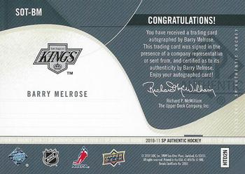 2010-11 SP Authentic - Sign of the Times #SOT-BM Barry Melrose  Back