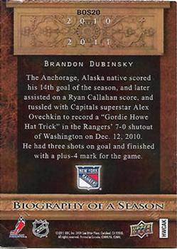2010-11 Upper Deck - Biography of a Season #BOS20 Brandon Dubinsky  Back