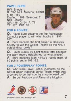 1994 Hockey Wit #7 Pavel Bure Back
