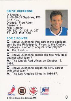 1994 Hockey Wit #8 Steve Duchesne Back