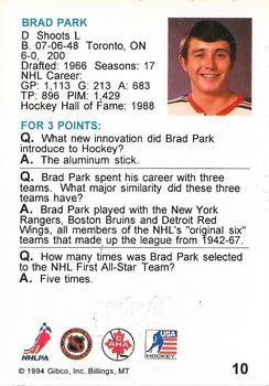 1994 Hockey Wit #10 Brad Park Back