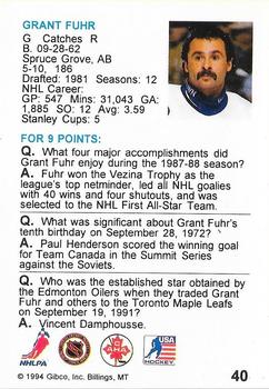 1994 Hockey Wit #40 Grant Fuhr Back