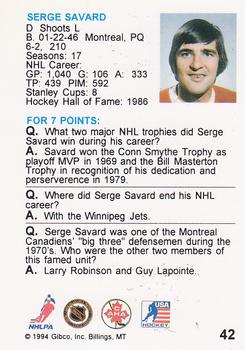 1994 Hockey Wit #42 Serge Savard Back