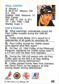 1994 Hockey Wit #46 Paul Coffey Back