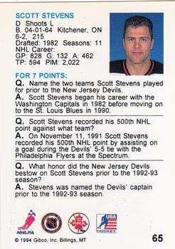 1994 Hockey Wit #65 Scott Stevens Back