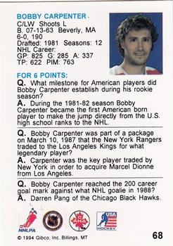 1994 Hockey Wit #68 Bob Carpenter Back