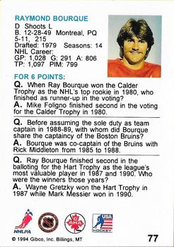 1994 Hockey Wit #77 Ray Bourque Back