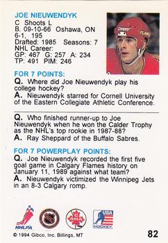 1994 Hockey Wit #82 Joe Nieuwendyk Back