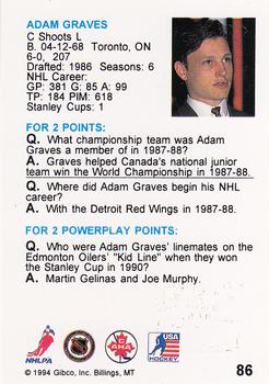 1994 Hockey Wit #86 Adam Graves Back