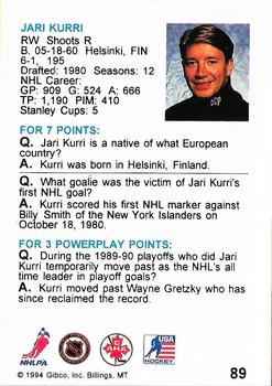1994 Hockey Wit #89 Jari Kurri Back