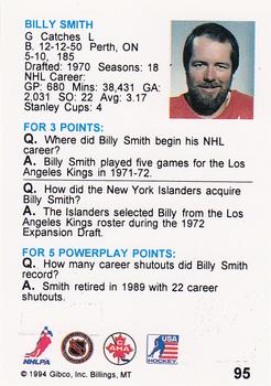 1994 Hockey Wit #95 Billy Smith Back