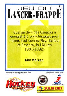 1992-93 Panini Hockey Stickers (French) #127 Rob Zettler  Back